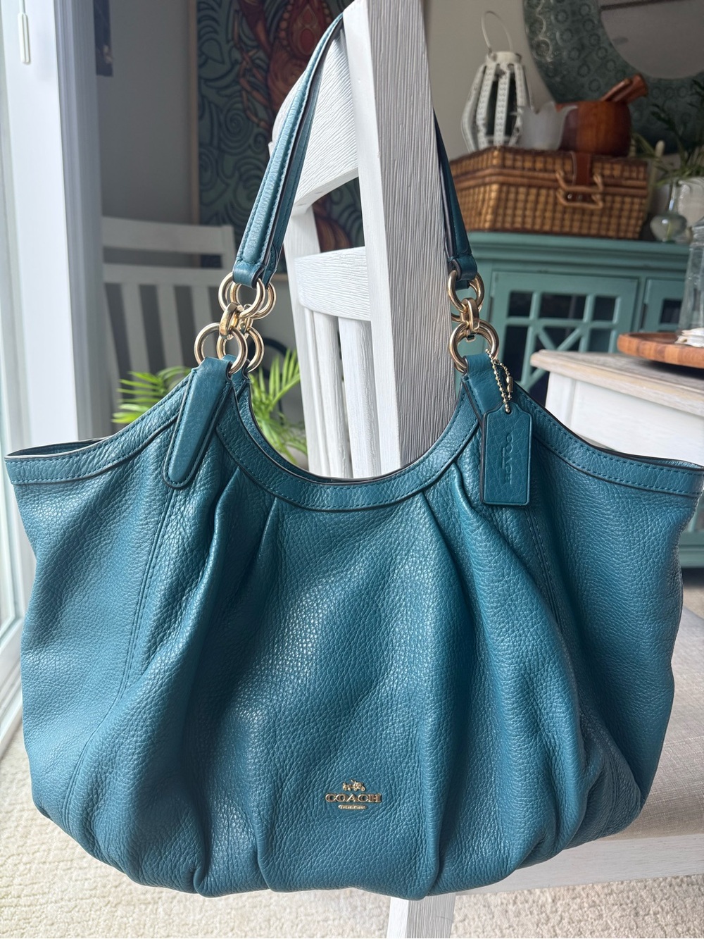Coach Lily Teal Pebbled Leather Shoulder Bag